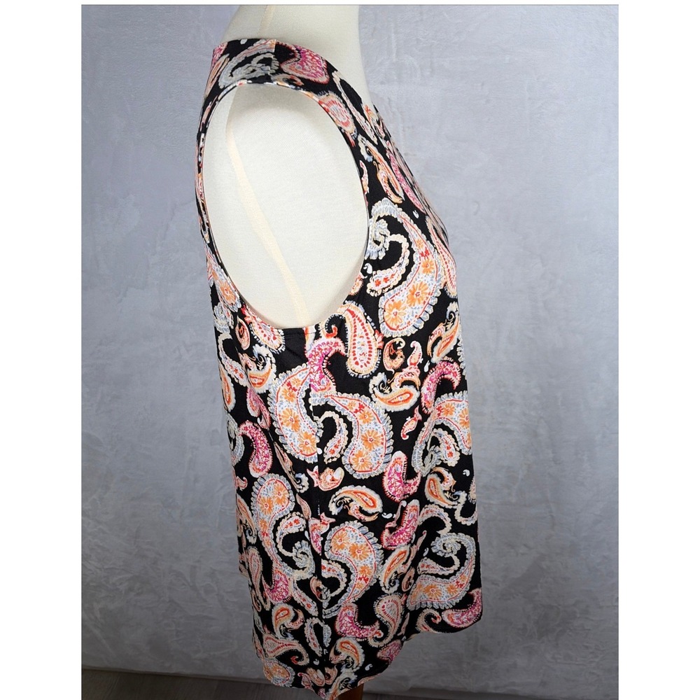 J. Jill Womens Medium Paisley Sleeveless Knit Tunic Top Black Pink Orange - Picture 3 of 9